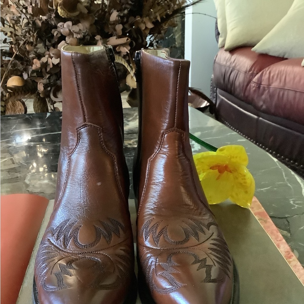 Durango dark brown mens cowboy scrollwork western leather ankle boots size 7.5